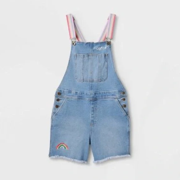 NEW Humankind Rainbow Overall Shorts • Super Cute!!! - Picture 2 of 8